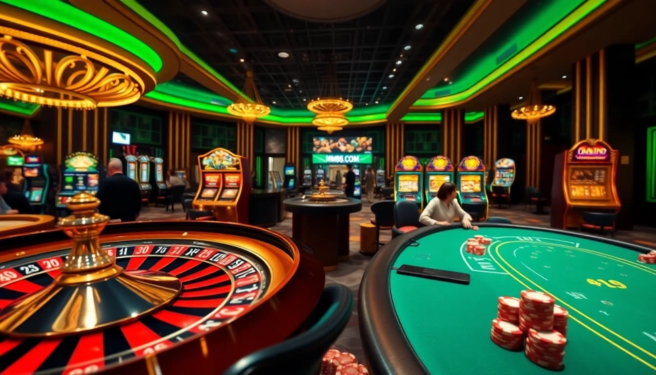 Experience thrilling games at MM88.COM, showcasing engaging roulette wheels and vibrant slot machines.