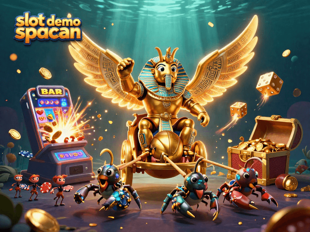 Engage with the slot demo spaceman featuring a golden scarab and casino elements, showcasing jackpot excitement.