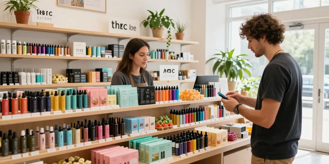 Hochwertige THC Vape Europa Produkte in modernem Cannabis-Shop.