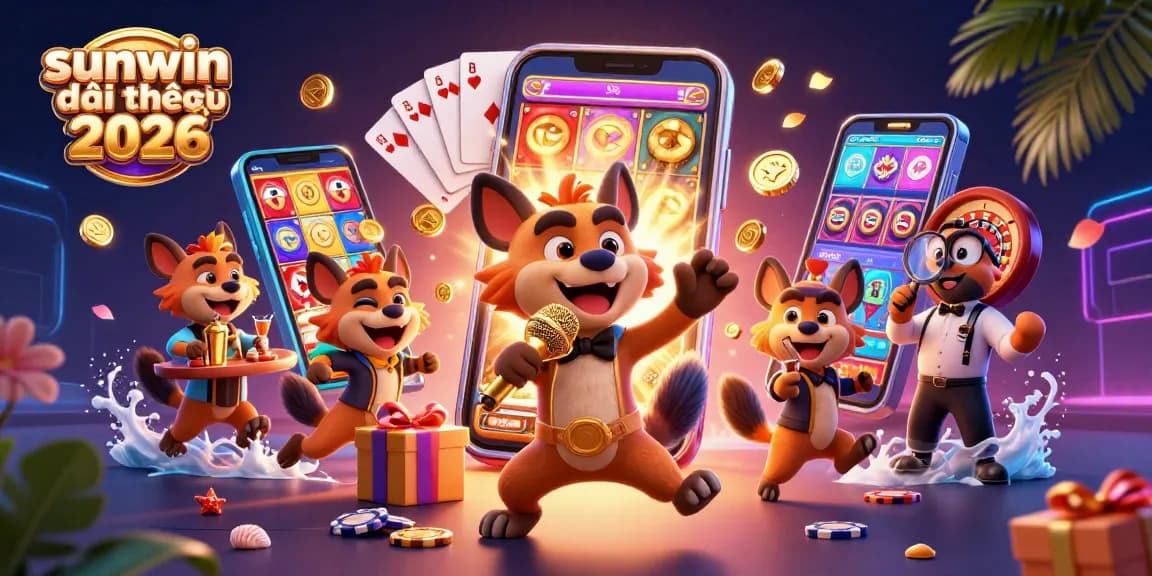 Experience the excitement of sunwin đổi thưởng 2026 with lively hyenas in a colorful casino scene.