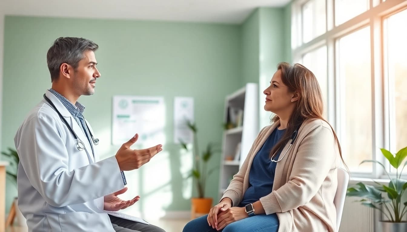 Patient consultation about Kentucky Medical Marijuana Card with healthcare provider in a warm clinic.