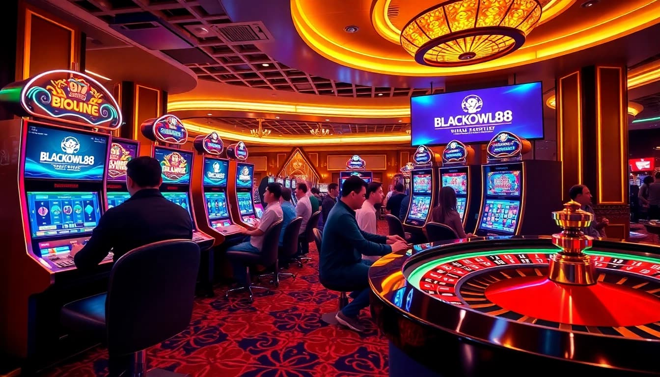 Experience the thrill of BLACKOWL88 with engaging slot machines and vibrant casino tables.
