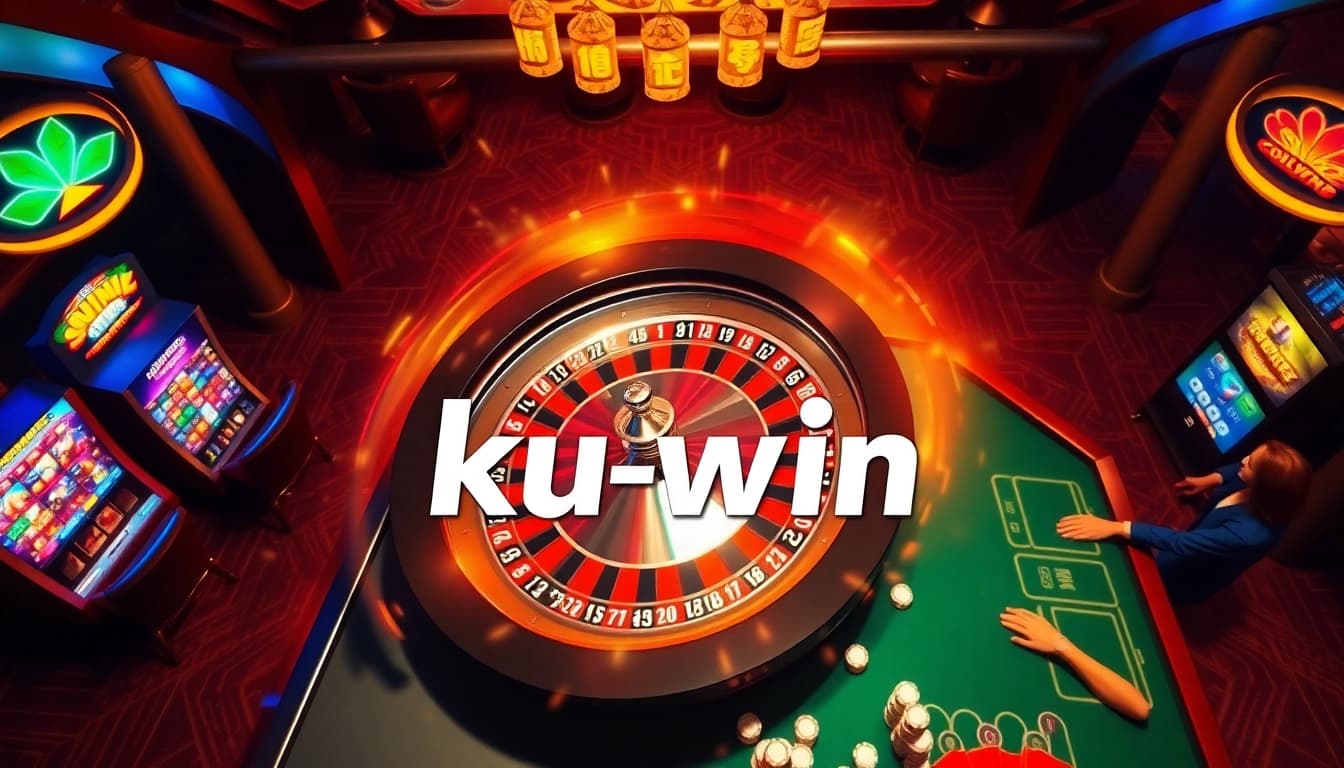 Kuwin experience with lively roulette, poker chips, and vibrant casino atmosphere