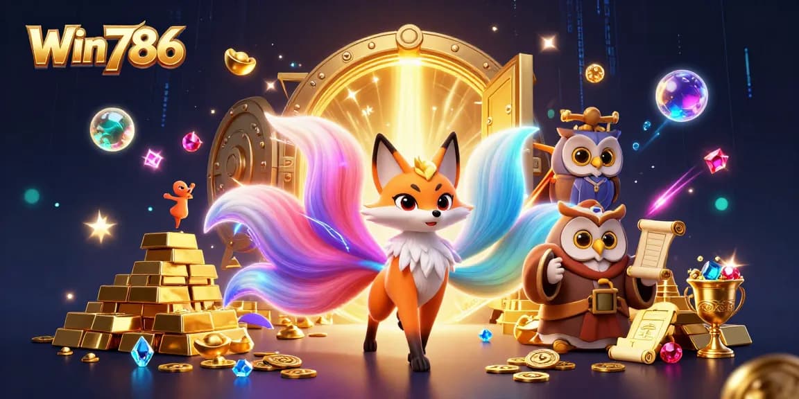 Win786 captures the excitement of gaming with a magical scene of spirits and treasures.