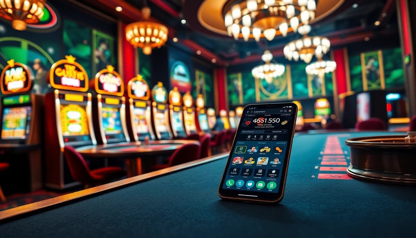 S8 casino players enjoying vibrant slot machines and poker tables in a sophisticated gambling atmosphere.