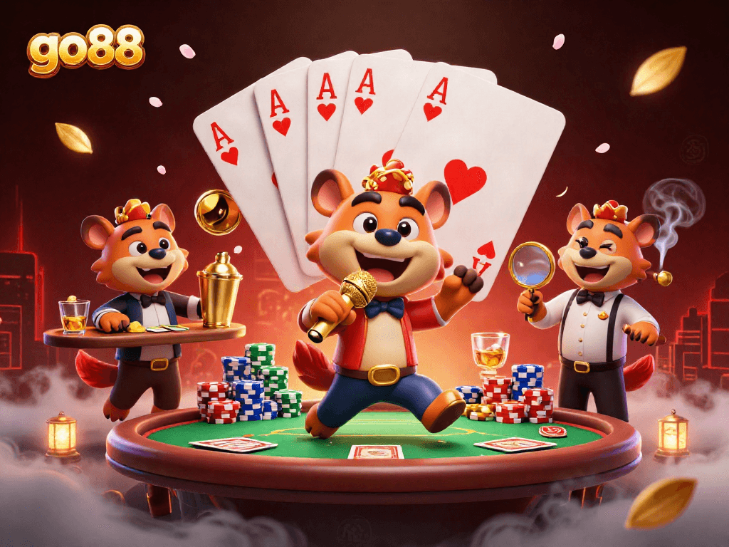 Experience the excitement of go88 in a lively casino with unique gambling elements and hyena characters.