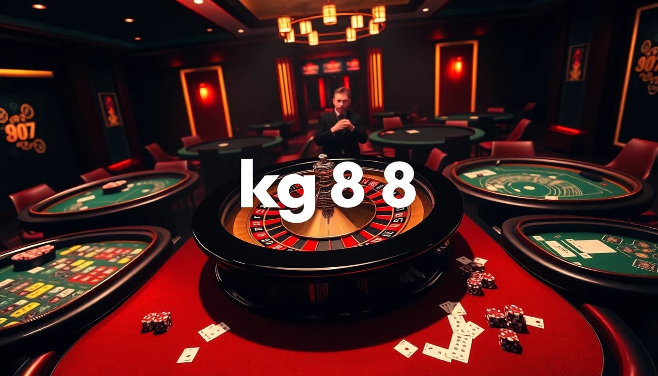 Experience the thrill of kg88 with a vibrant casino scene featuring a roulette wheel and betting tables.