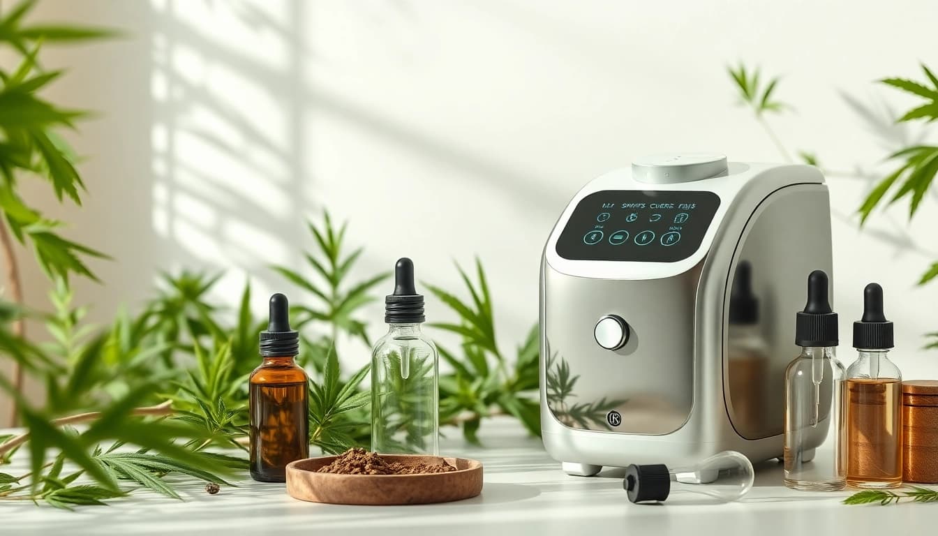 hydrofacial machine 3 in 1 with CBD oil and natural wellness ingredients in a soothing clinic setting.
