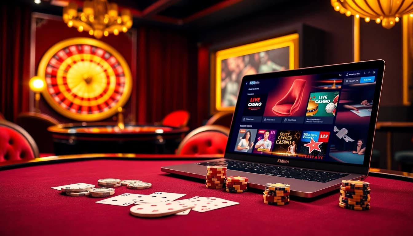 Experience the thrill of k88win at a luxurious poker table with vibrant gameplay elements.
