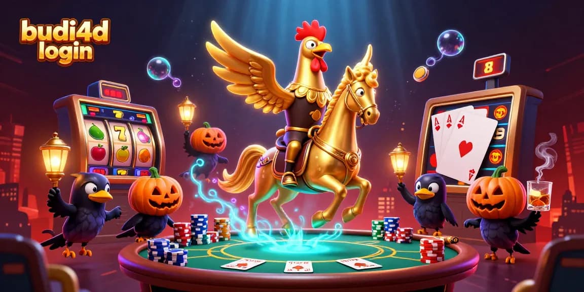 Experience the thrill of budi4d login in a vibrant casino scene filled with iconic slot machines and casino action.