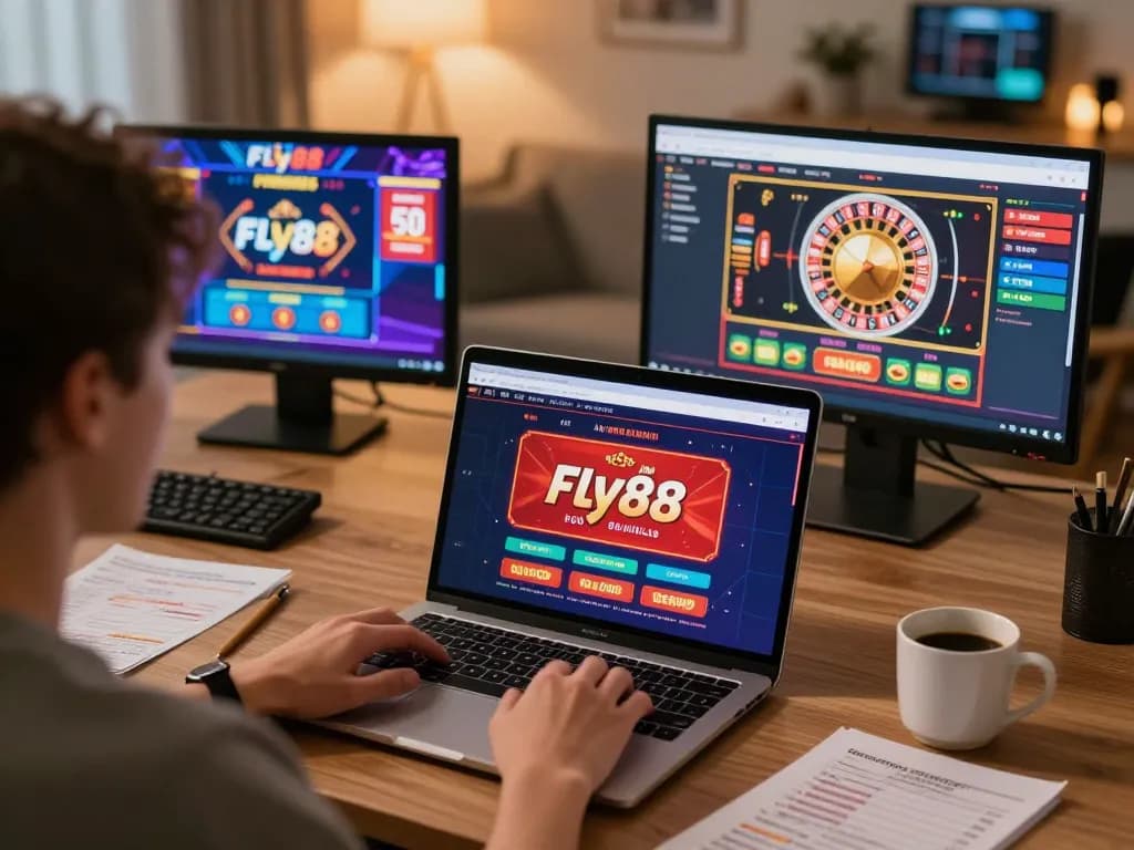 Engaging in online betting strategies with Fly88 in a cozy home gaming setup.