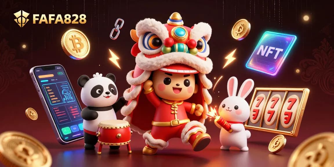 Enjoy a thrilling FAFA828 experience with vibrant characters in a rich casino-themed scene.