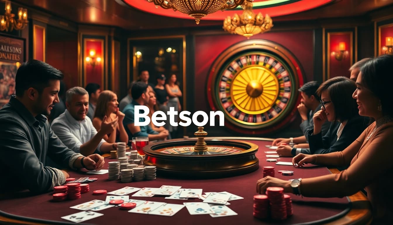 Experience Betsson excitement at a luxury casino table with vibrant poker chips and a roulette wheel.