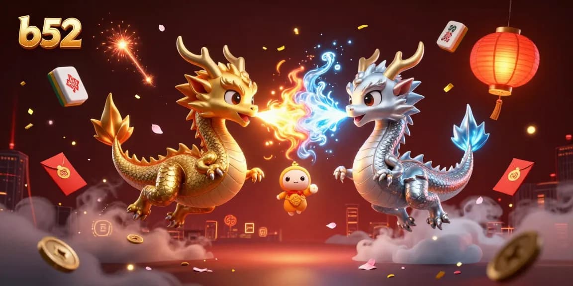 Engage with the exciting b52 gaming scene featuring dynamic dragons amidst casino elements.