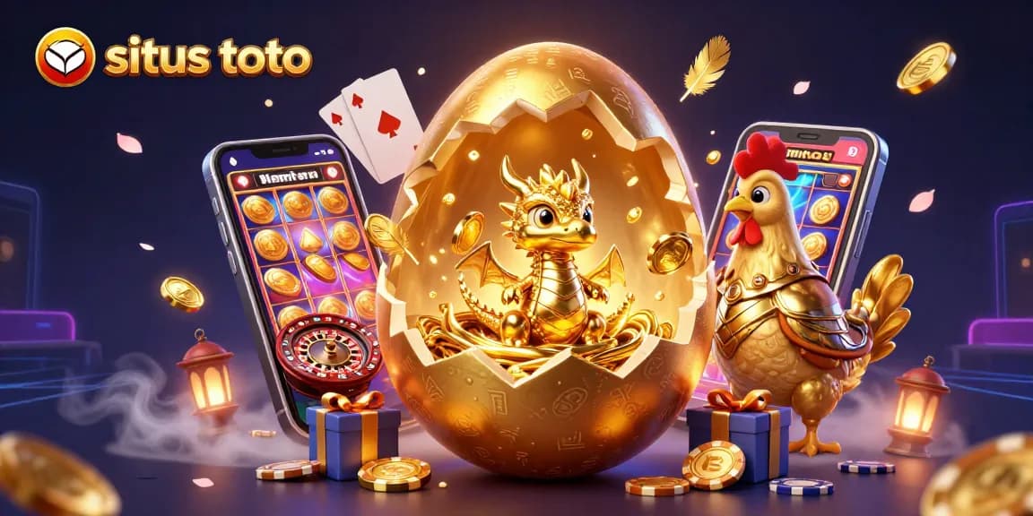Engage in situs toto with a golden dragon emerging from poker chips amidst vibrant casino elements.