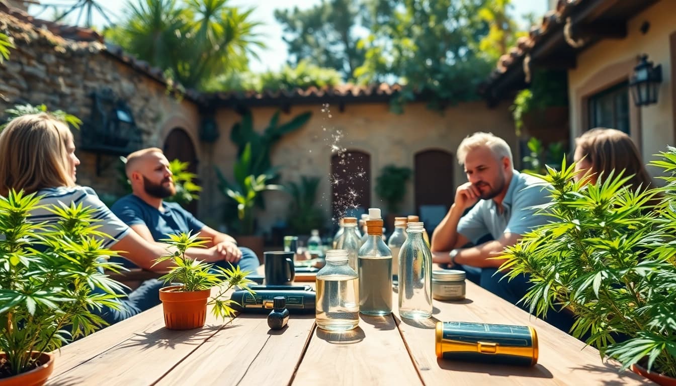 Visiting a social club espagne with members enjoying cannabis in a beautiful outdoor setting.