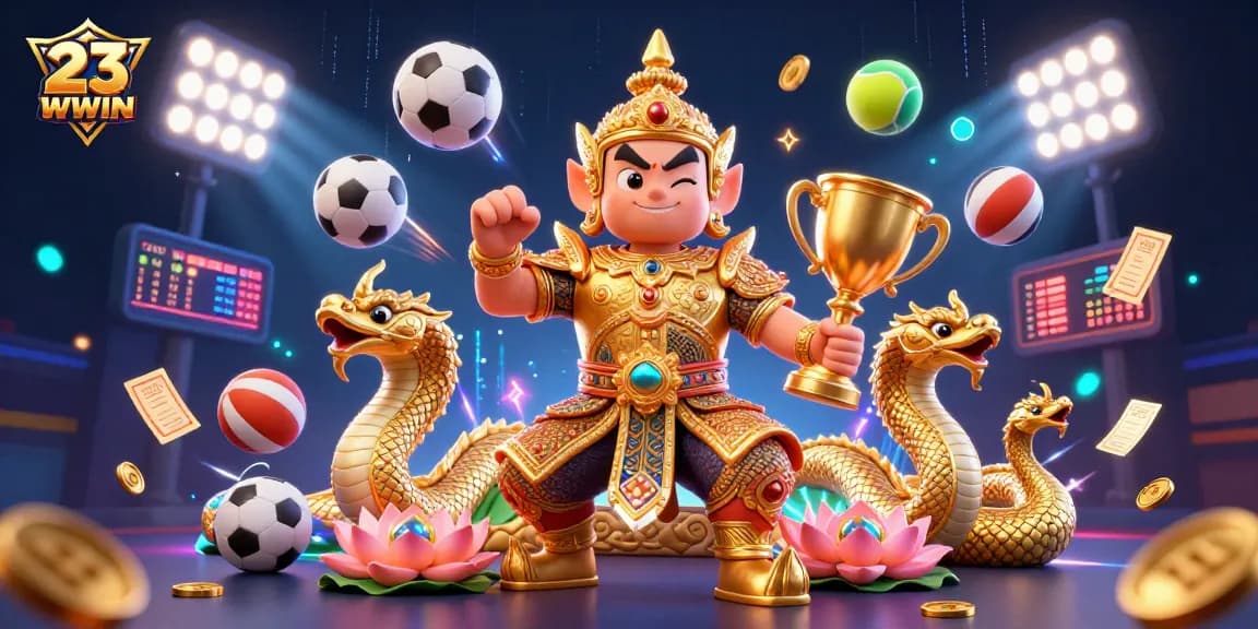 Experience thrilling gaming action with 23WIN at this vibrant online casino illustration.