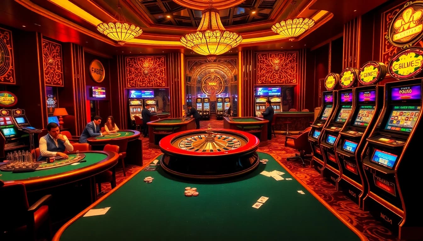 Exciting casino scene showcasing blackjack and roulette at fabet.br.com.