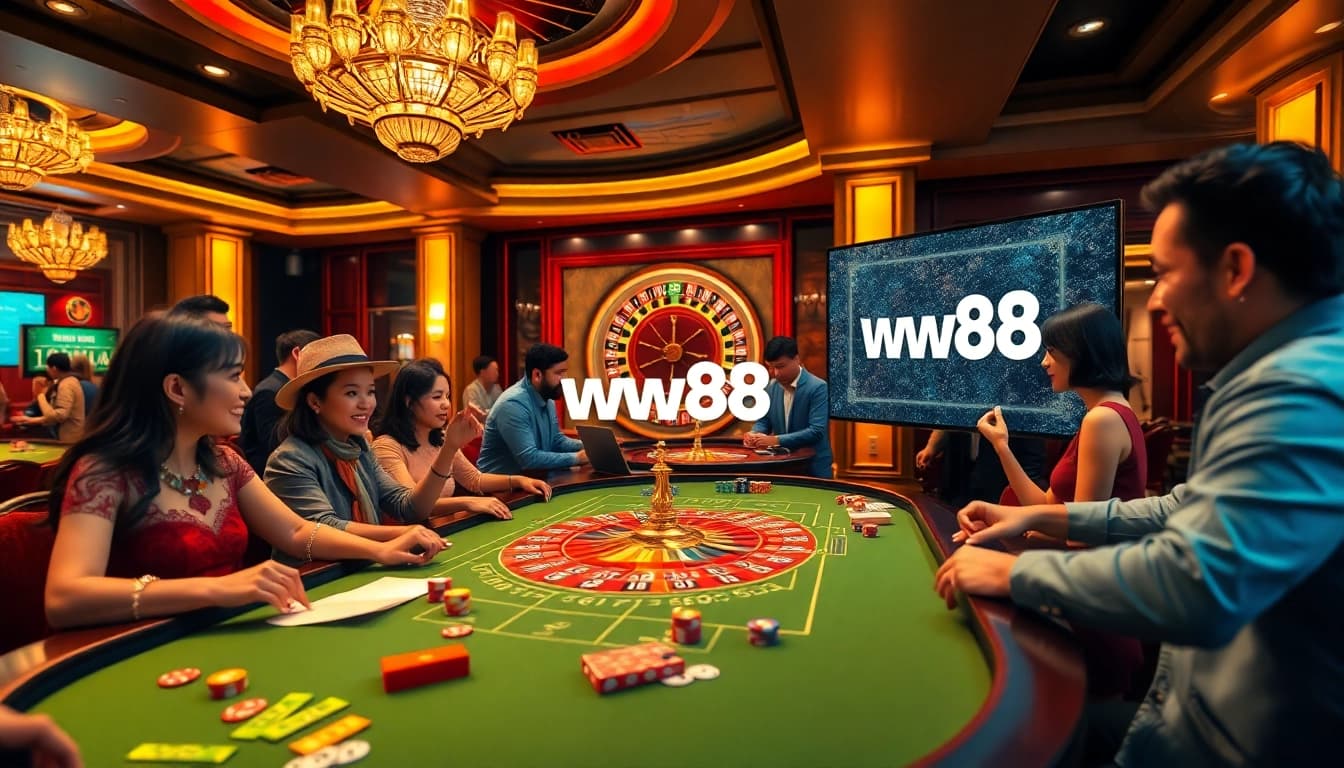 Experience thrilling games at the ww88 casino, featuring a vibrant gambling atmosphere.