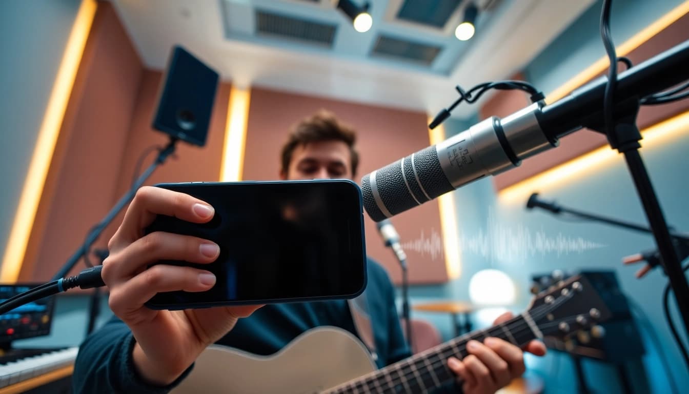 MV88 microphone in a modern recording studio, showcasing professional audio setup.