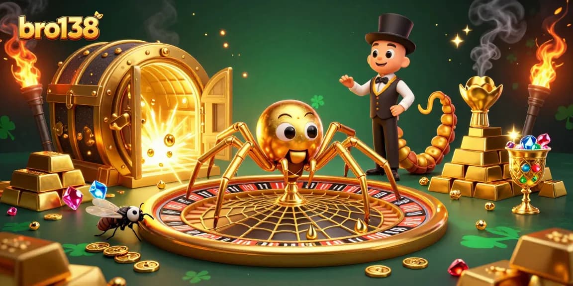 Bet on thrilling casino adventures with bro138 at a vibrant roulette-themed 3D illustration.