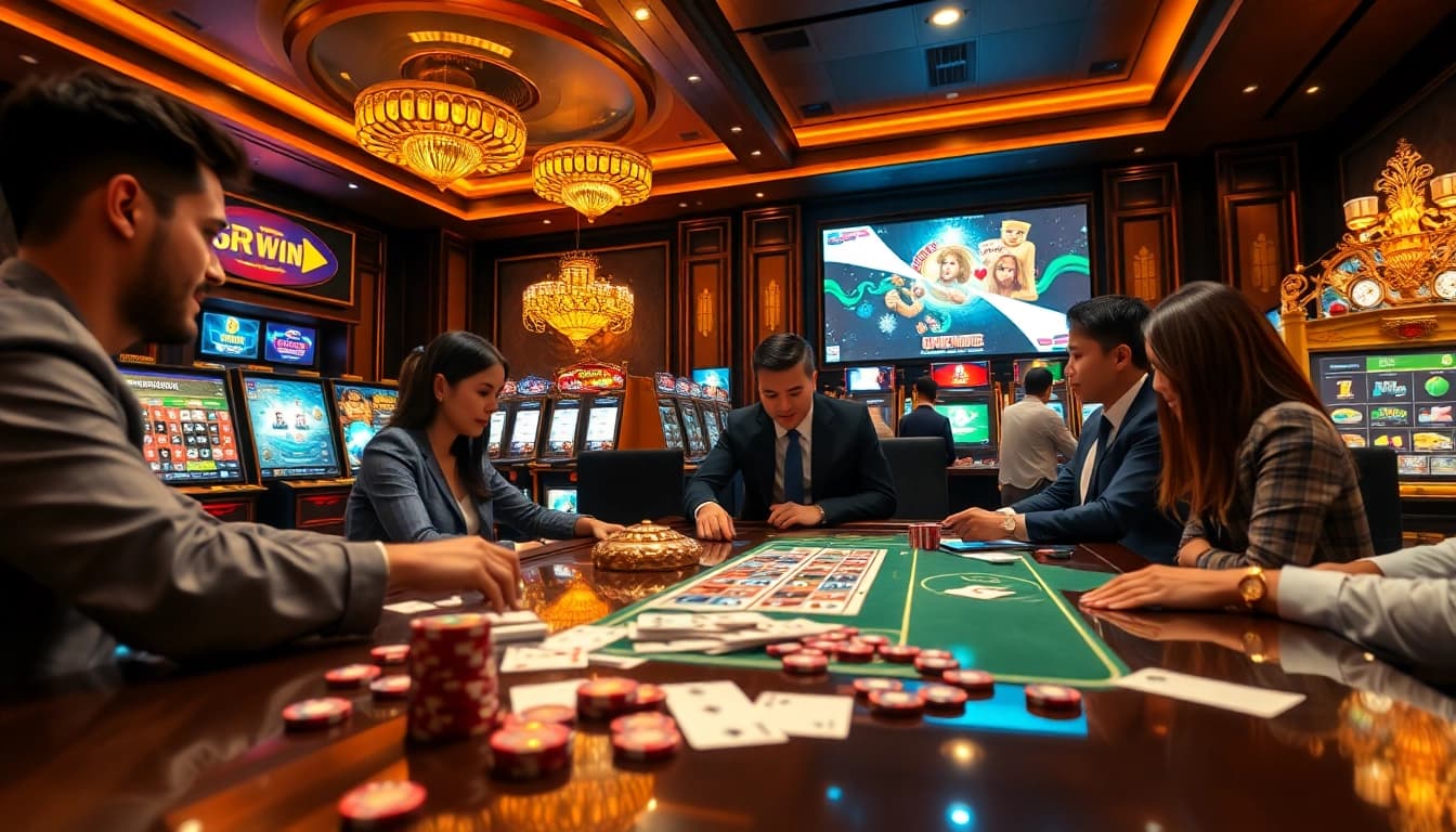 Players engaging with the 6RWIN online casino interface showcasing exciting games like roulette and poker.