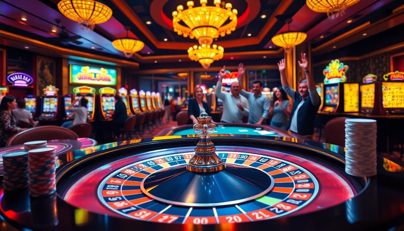Players enjoying a winning moment at the King88 roulette table in a vibrant casino.