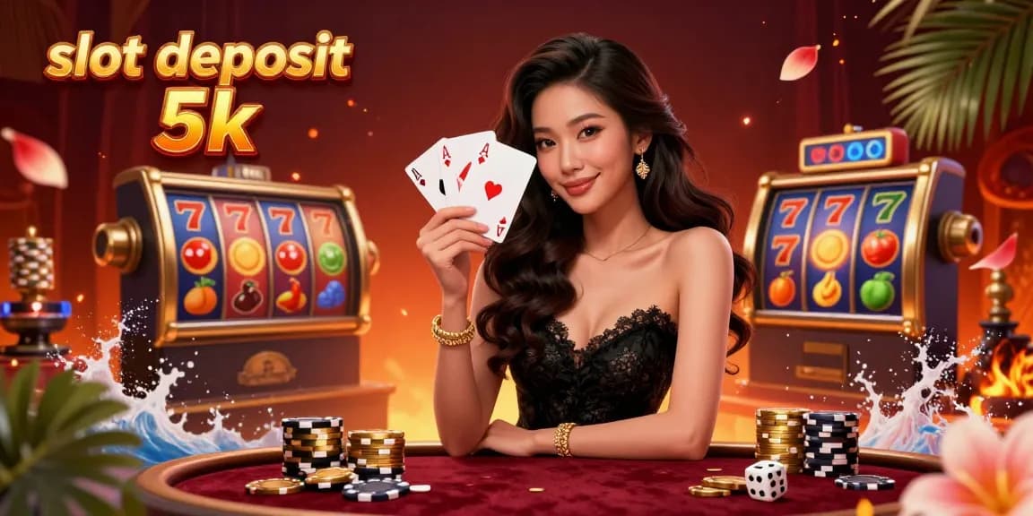 Experience the thrill of slot deposit 5k with ace cards amidst rich casino elements.