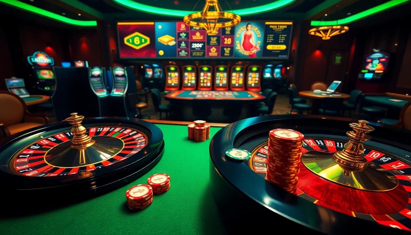 RR88 casino scene with roulette wheel, poker chips, and vibrant online gaming interface