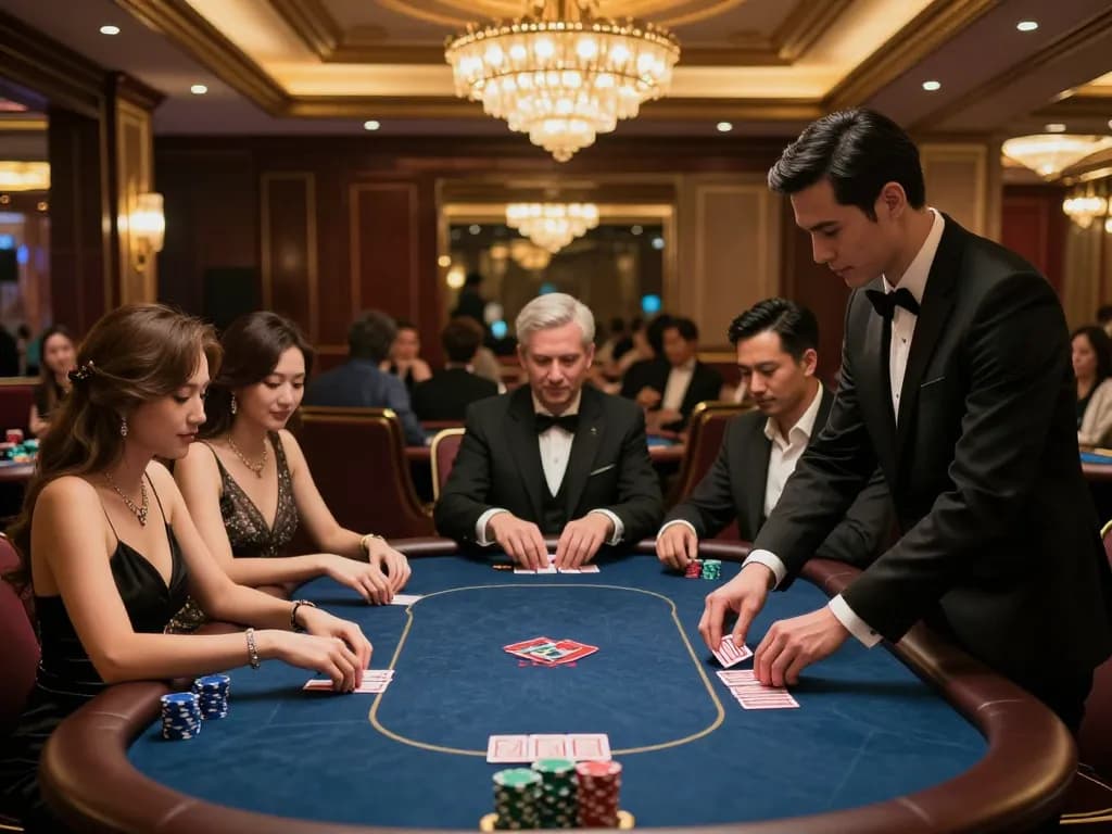 Exclusive poker game at nhà cái QQ88 featuring elegant players strategizing for high-stakes betting.