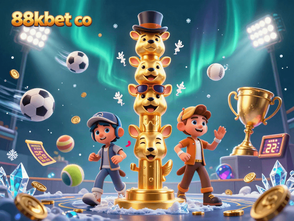 Engage with thrilling games at 88kbet co illustrated in a vivid 3D casino scene.