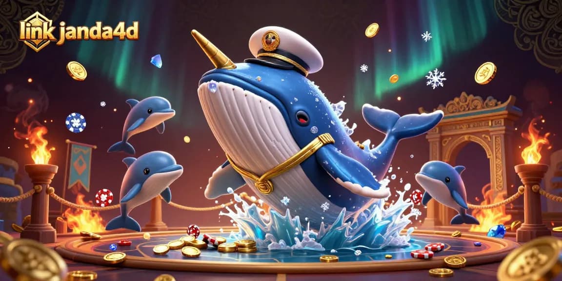 Bermain di link janda4d bersama ikan paus 3D dan koin emas berserakan yang menggembirakan.