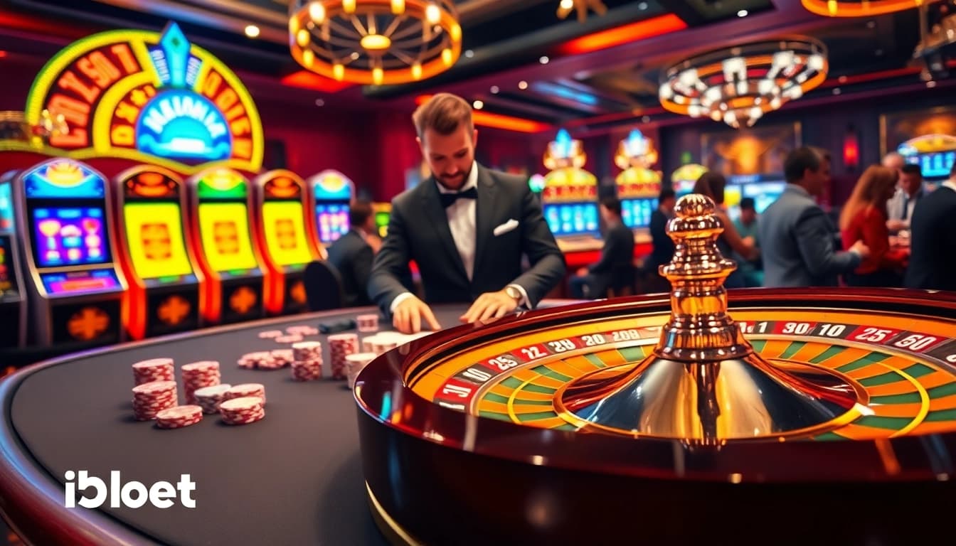 i5bet players enjoying a thrilling poker game at a luxurious casino table.