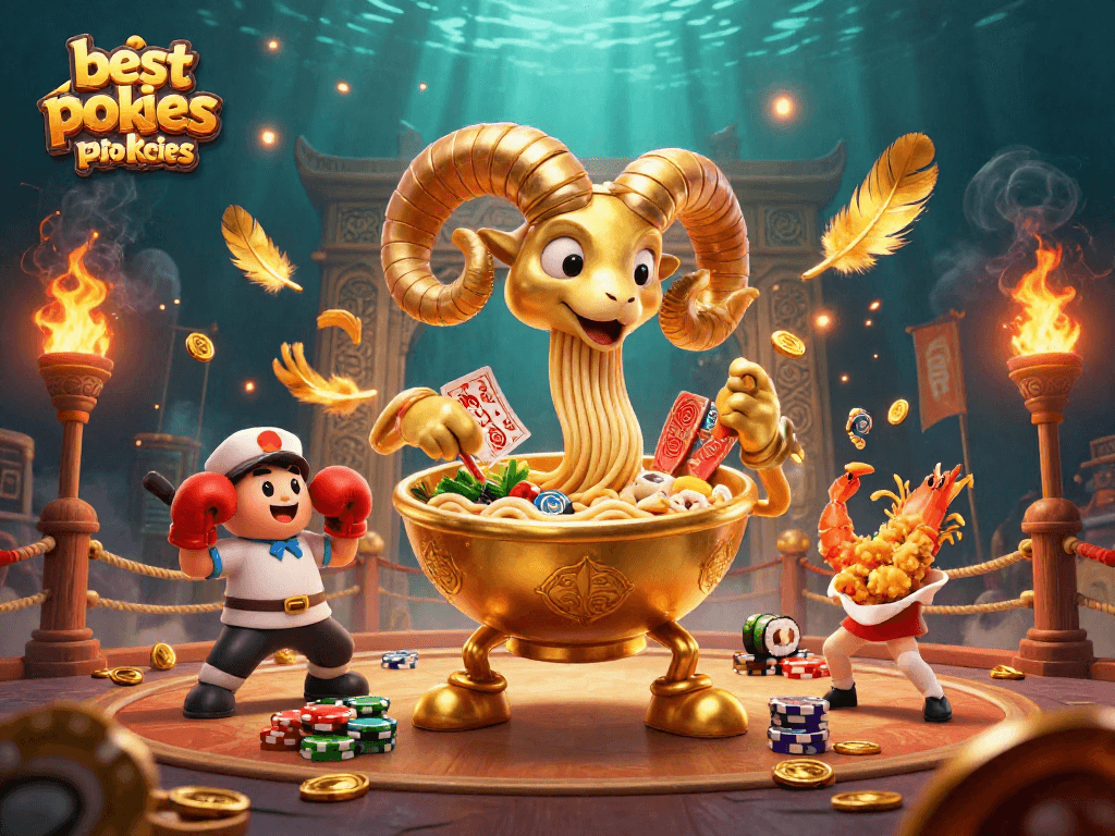 Engage with the best online pokies Australia in a vibrant 3D casino scene filled with action and characters.