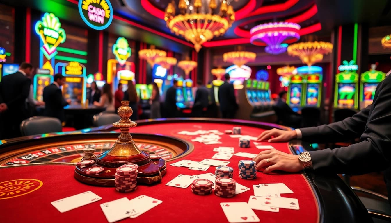 Engage in luxury gaming at https://hay88.deal/ with vibrant casino visuals, lively players, and a roulette wheel.