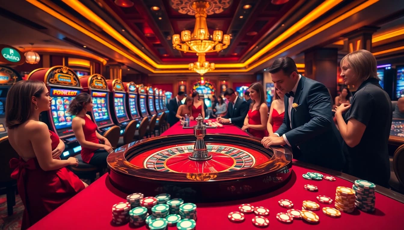 Experience thrilling gaming action at https://789clubac.cn.com/ with vibrant casino scenes featuring roulette and slot machines.