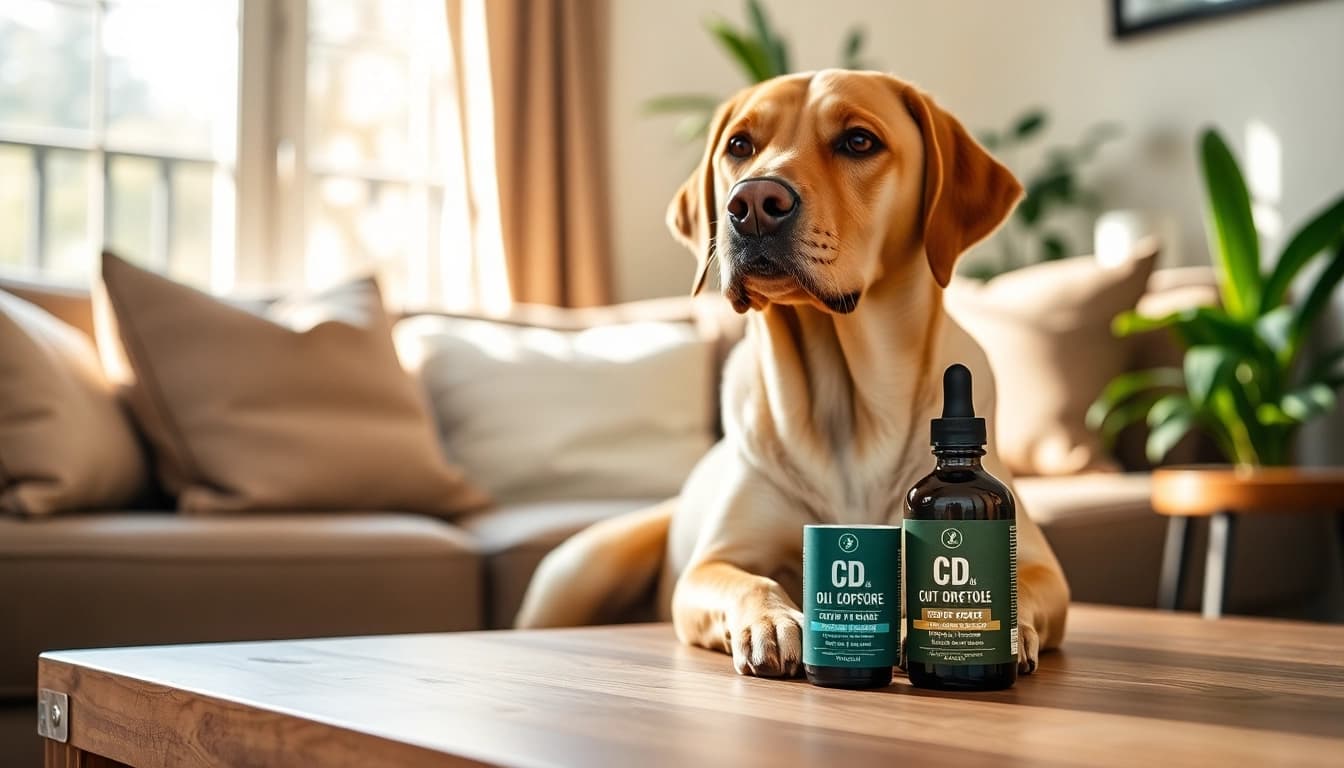 Calm dog showcasing CBD Oil For Dog in a cozy living room setting