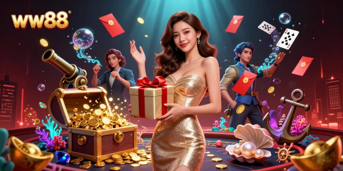 Experience thrilling jackpots at ww88 with a festive casino scene filled with excitement and winning symbols.