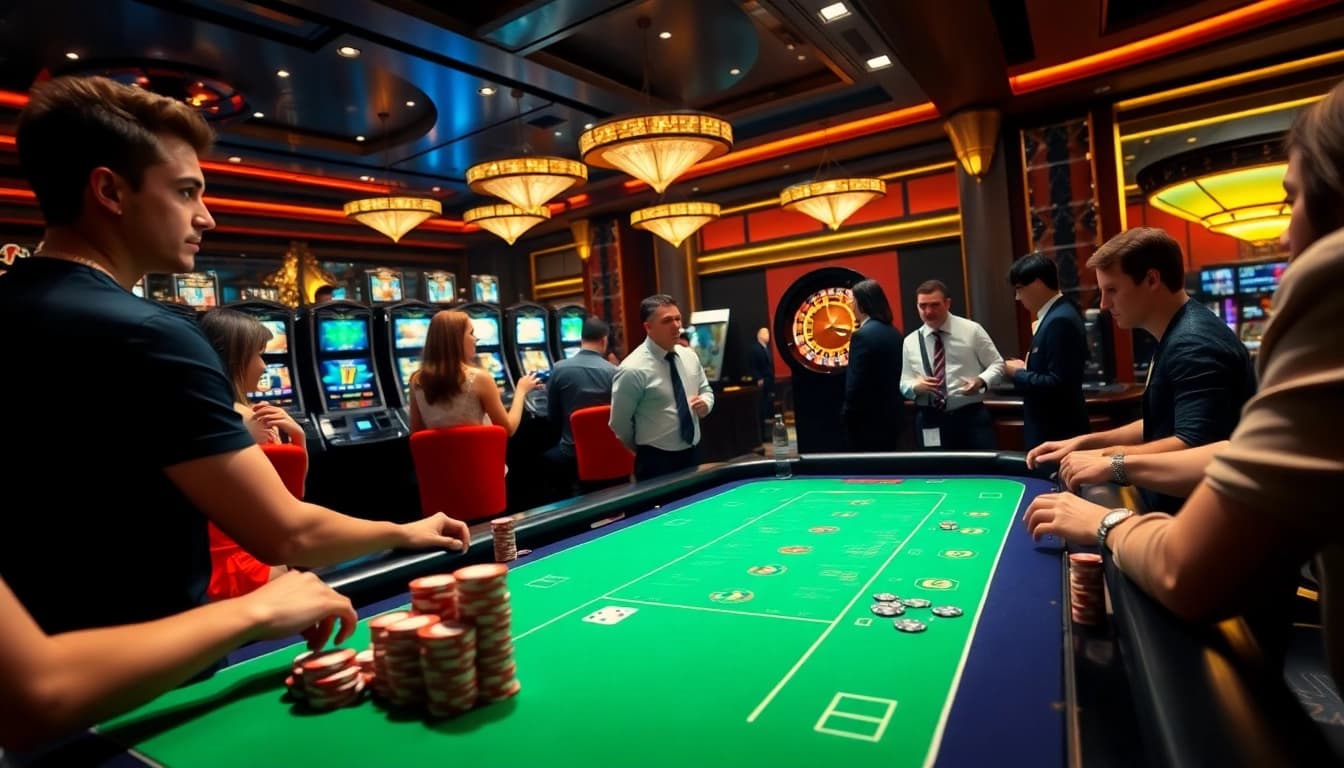 KJC offers an exciting casino experience with professional dealers at a vibrant gaming table.