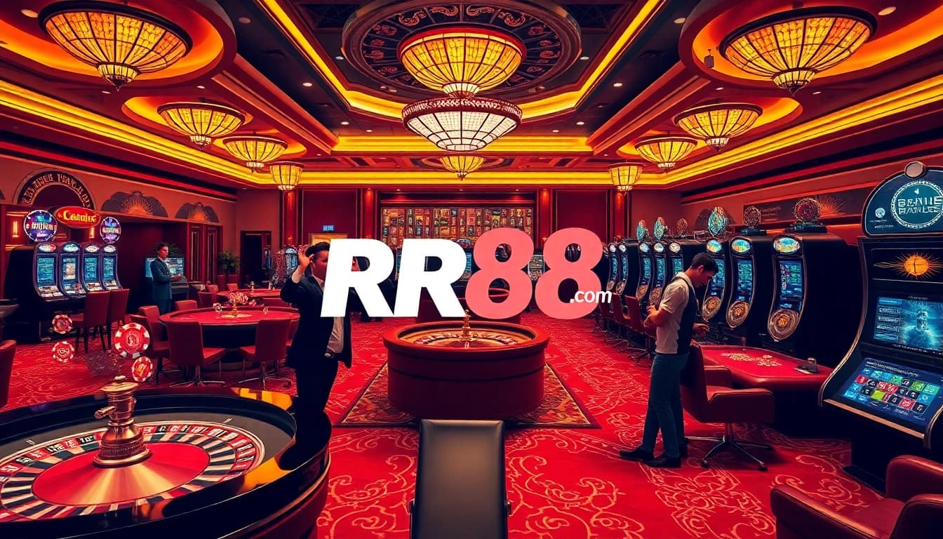 Excited players engage in high-stakes gaming at rr88 com casino, showcasing luxury and fun.