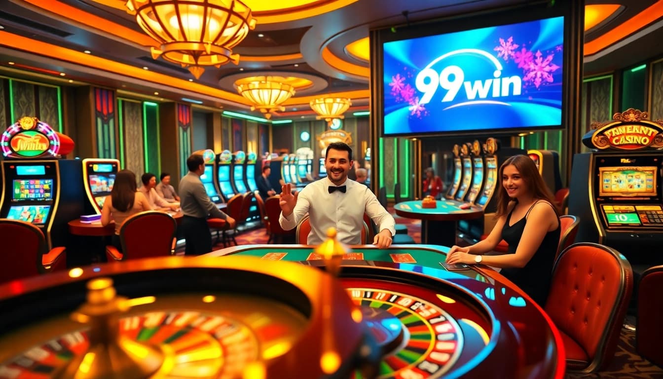 Experience the thrill of gambling at 99win with a vibrant casino scene filled with excitement.