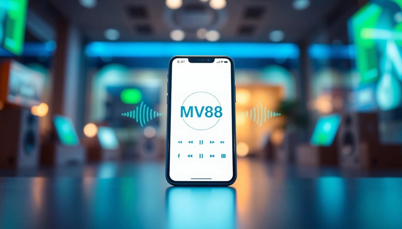 MV88 app interface on a smartphone showcasing user-friendly features and audio quality.