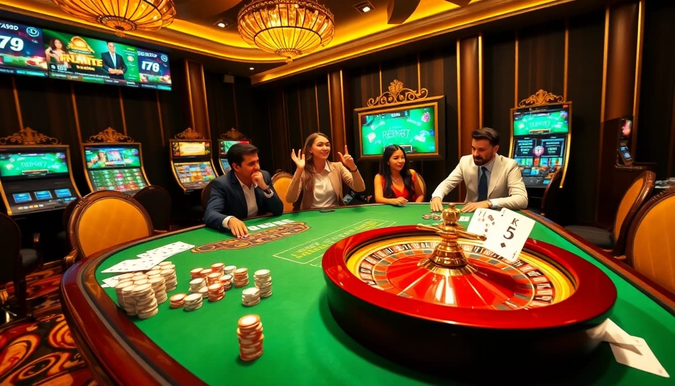 Betting excitement at casino tables focused on https://rr88.navy/ with vibrant lights and chips.