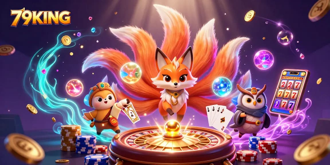 79KING showcases vibrant slots with a nine-tailed fox spirit and owl sage, perfect for immersive gaming.