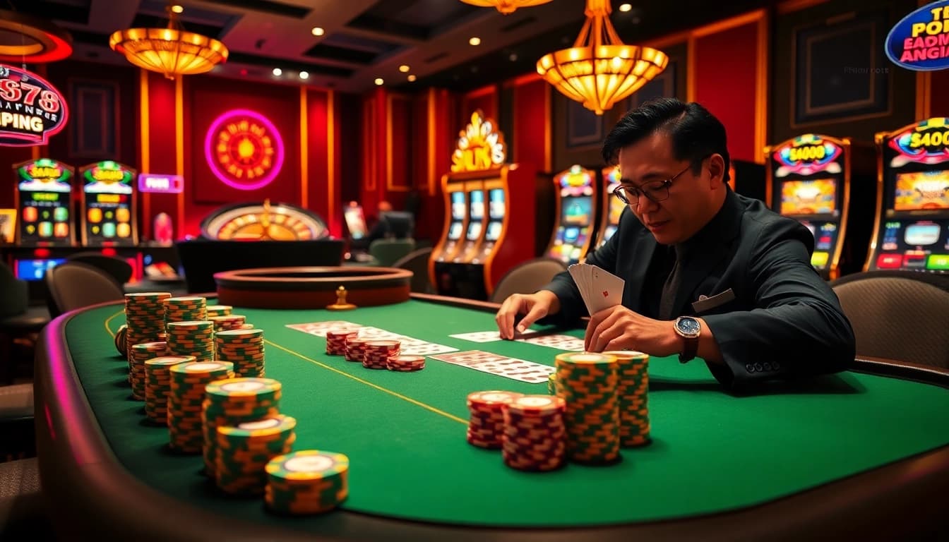 Join the excitement at RR88's vibrant casino scene with thrilling poker games and luxurious settings.