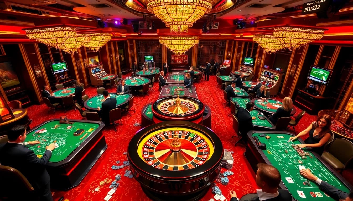 Exciting casino atmosphere showcasing players engaged with PH222 mobile gaming and classic roulette.