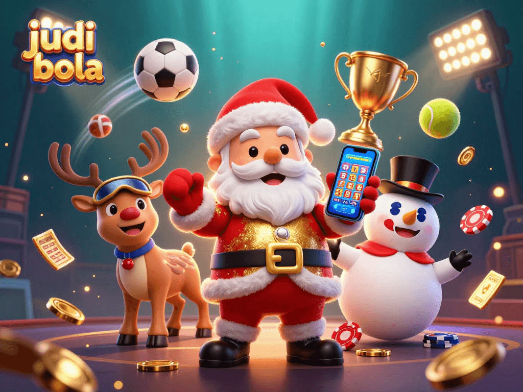 Engage in judi bola excitement with animated characters celebrating victory in a vibrant casino world.