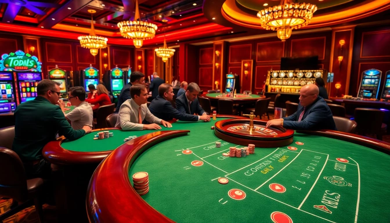 KJC members enjoying an exciting game at a luxurious casino table, revealing chips and cards.