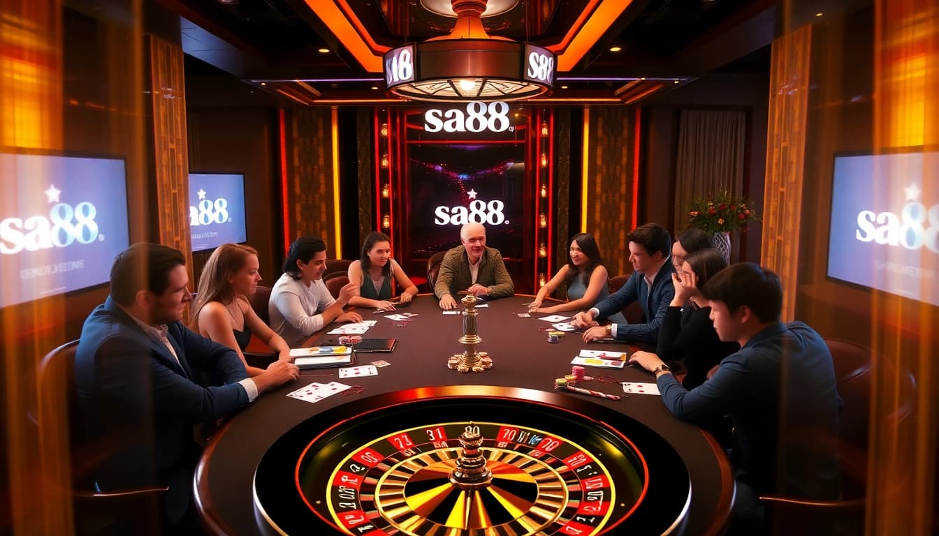 Exciting gameplay at sa88 featuring poker chips and cards in a luxurious casino setting.