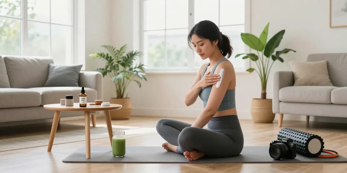 MinistryOfCannabis high-quality CBD oil and cream used in natural wellness recovery setting by an athletic woman.